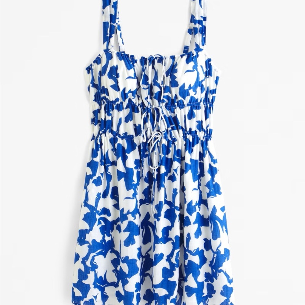 Abercrombie & Fitch Blue and White Floral Mini Dress - adjustable - size small